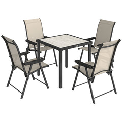 Outsunny 5 Pieces Outdoor Dining Set, Garden Dining Set for 4 with Square Table and Folding Chairs, Brown