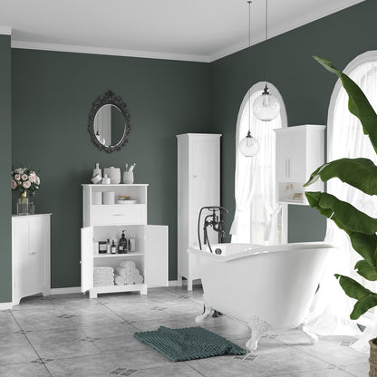 kleankin Tall Bathroom Storage Unit, Slim Bathroom Cabinet with Adjustable Shelves and Double Door, White