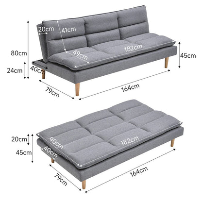 182cm Grey Fabric 3 Seater Sofa Bed Sleeper