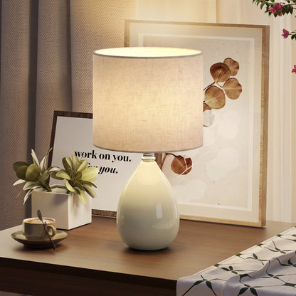 HOMCOM Table Lamp, Vintage Eastern Bedside Desk Lamp with Fabric Lampshade for Study, Bedroom, Living Room, Cream White