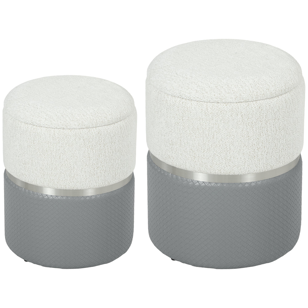 HOMCOM Nesting Round Ottoman with Storage Set of 2 - Cream/Grey