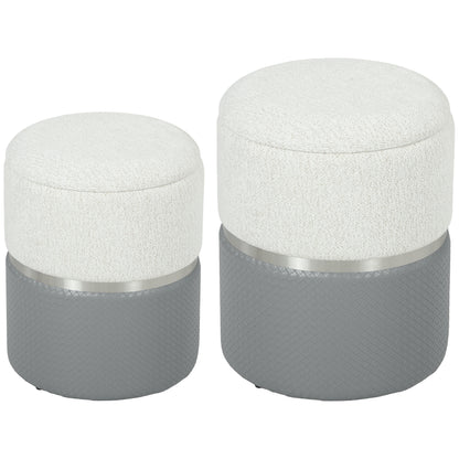 HOMCOM Nesting Round Ottoman with Storage Set of 2 - Cream/Grey