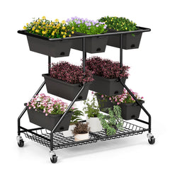 3-Tier Vertical Raised Garden Bed Planter Stand with 7 Planter Boxes-Black