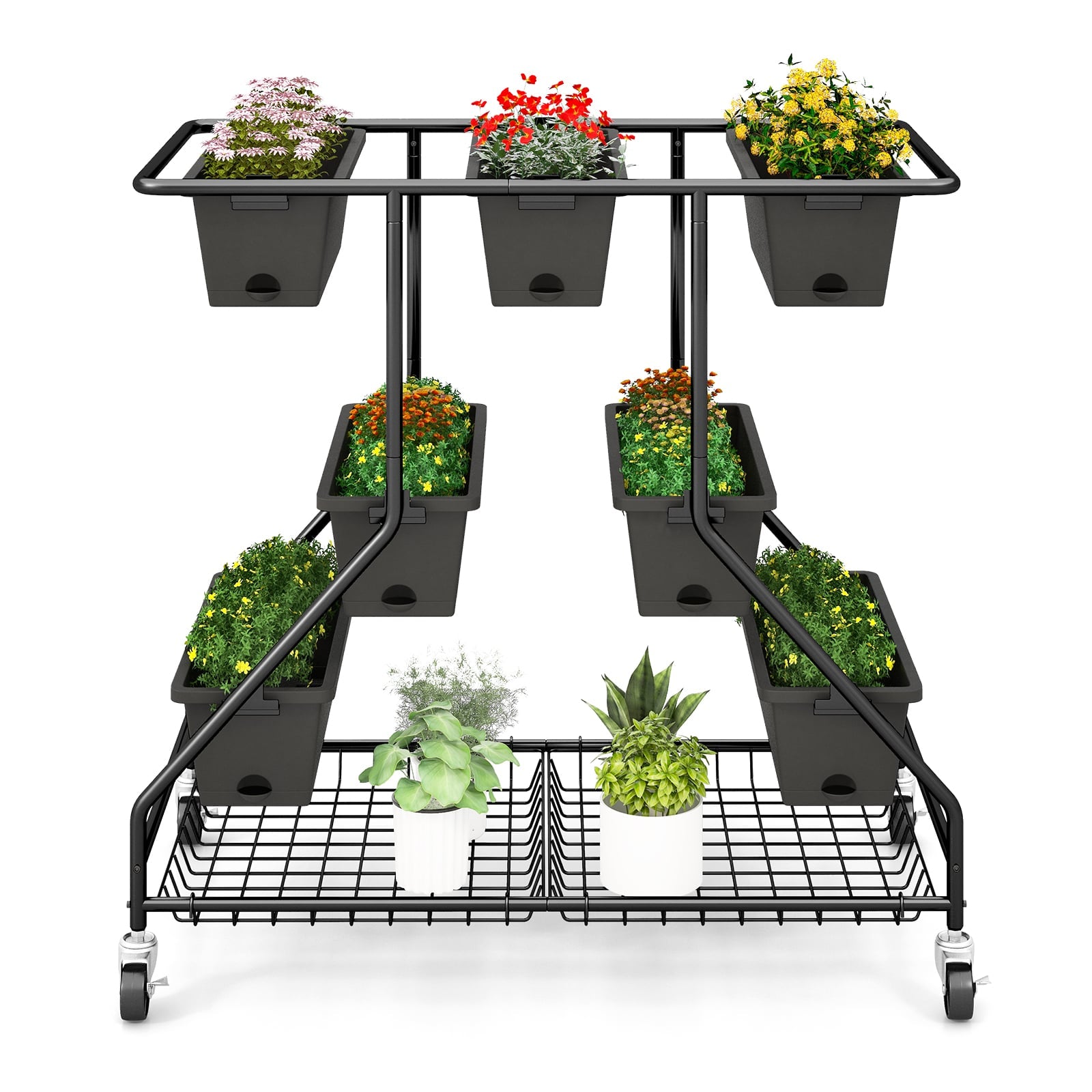 3-Tier Vertical Raised Garden Bed Planter Stand with 7 Planter Boxes-Black