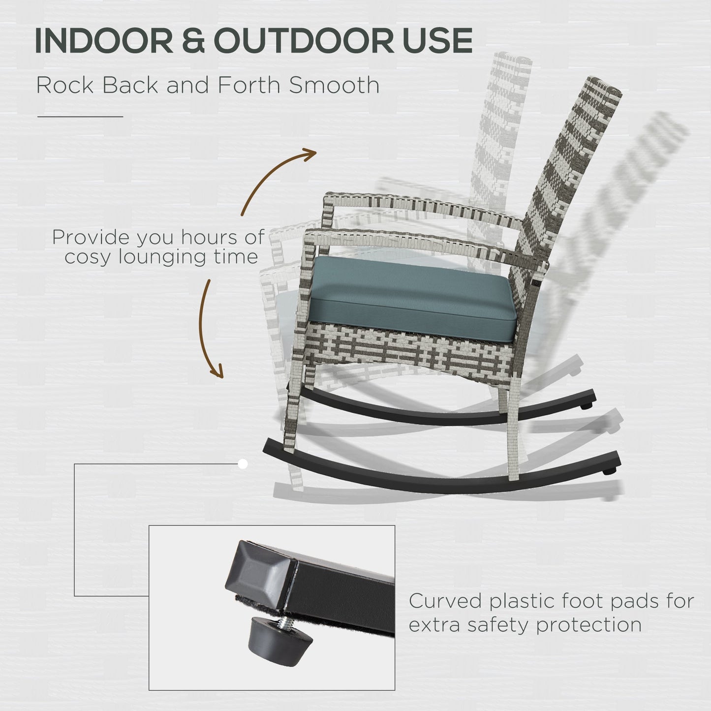 Outsunny Outdoor PE Rattan Rocking Chair, Garden Rocking Chair Set with Armrest and Cushion, Light Grey