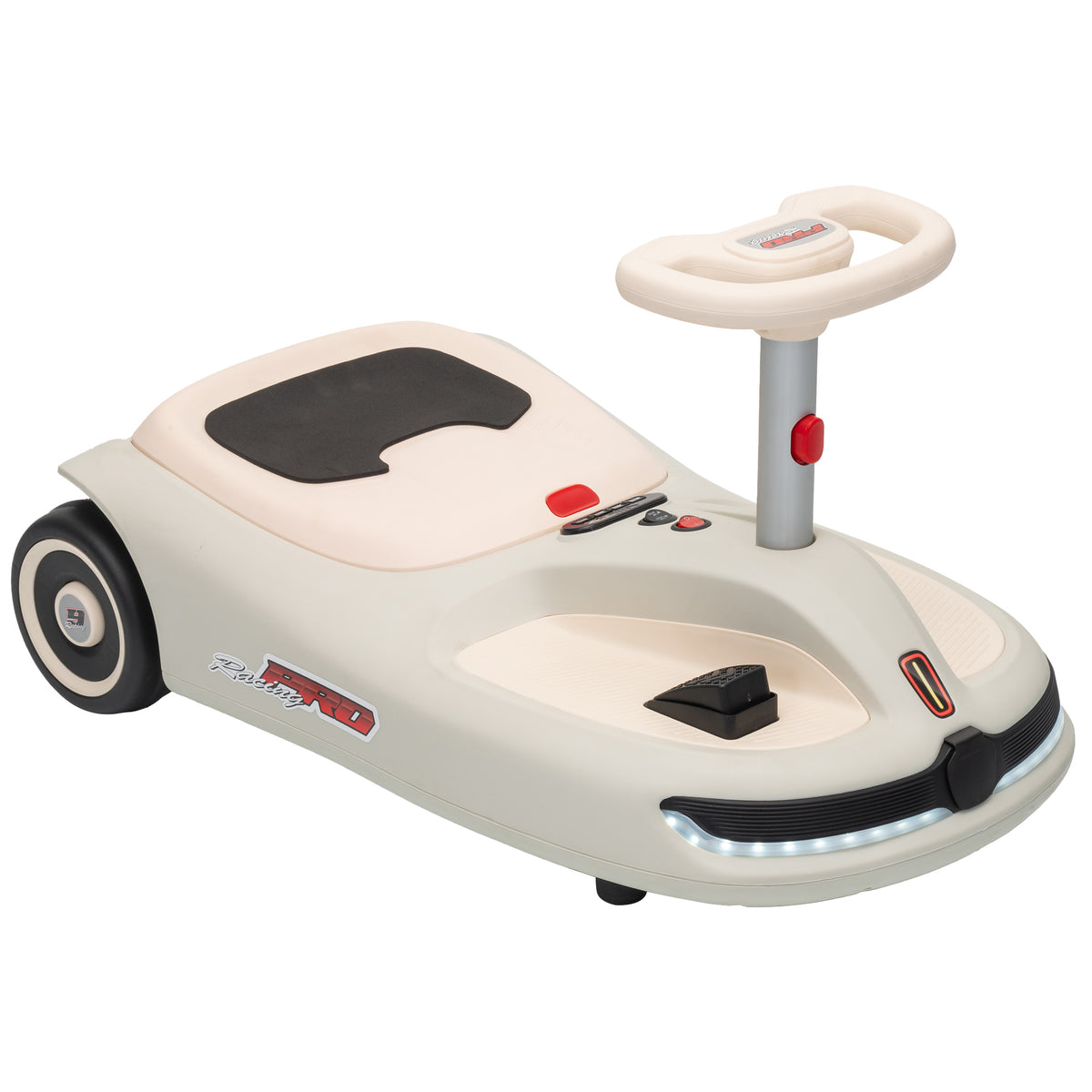 AIYAPLAY 12V Electric Wiggle Car with Pedal, Kids Electric Car with 2 Speeds, Soft Start, Music, Lights for 3-5 Years, White