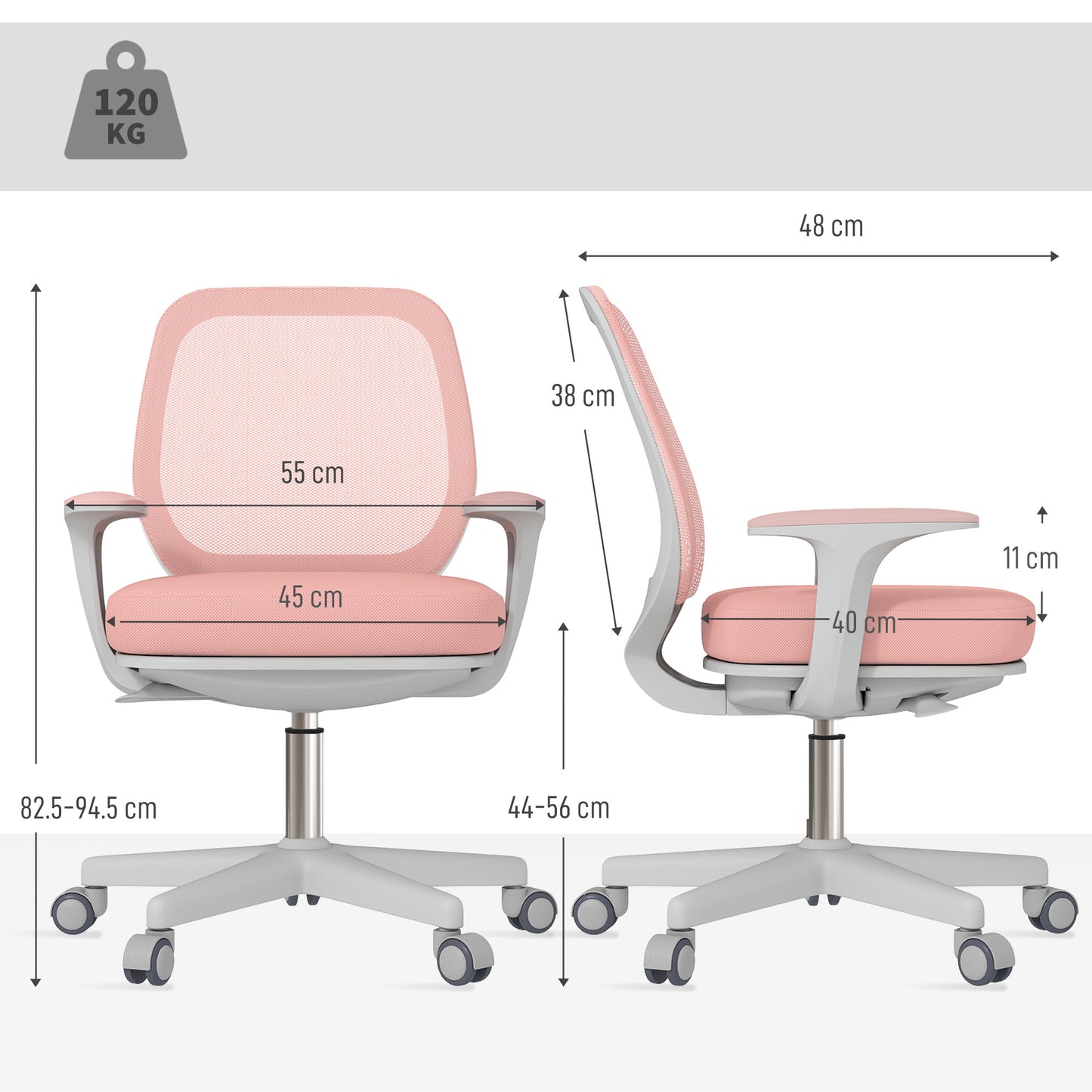 Vinsetto 44-56cm Mesh Back Office Chair - Pink