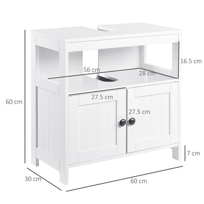 kleankin Pedestal Under Sink Cabinet with Double Doors, Modern Bathroom Vanity Storage Unit with Shelves, White