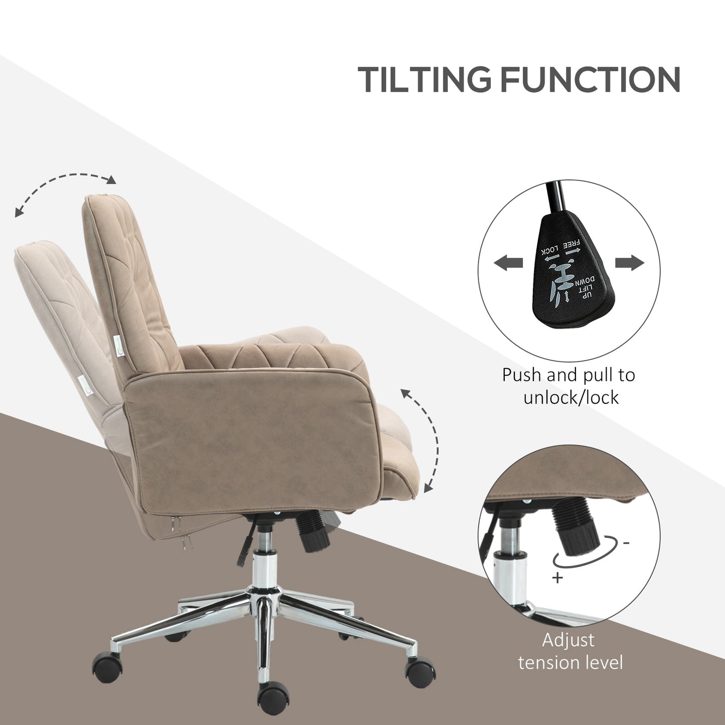 Vinsetto Retro Style Microfibre Computer Chair with Armrest, Modern Swivel Chair with Adjustable Height, Khaki