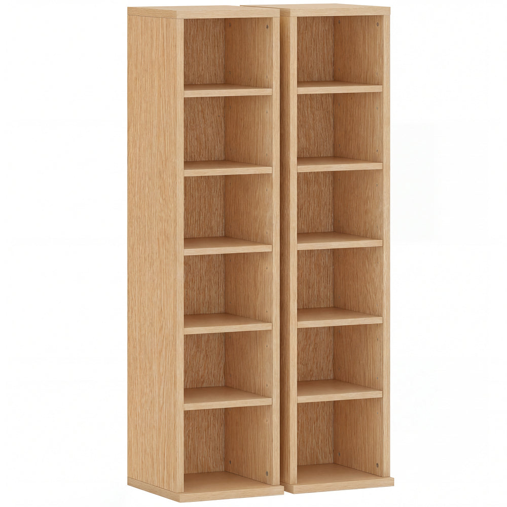 HOMCOM Set of 2 CD Media Display Shelf Unit Tower Rack with Adjustable Shelves, Natural