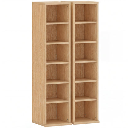 HOMCOM Set of 2 CD Media Display Shelf Unit Tower Rack with Adjustable Shelves, Natural