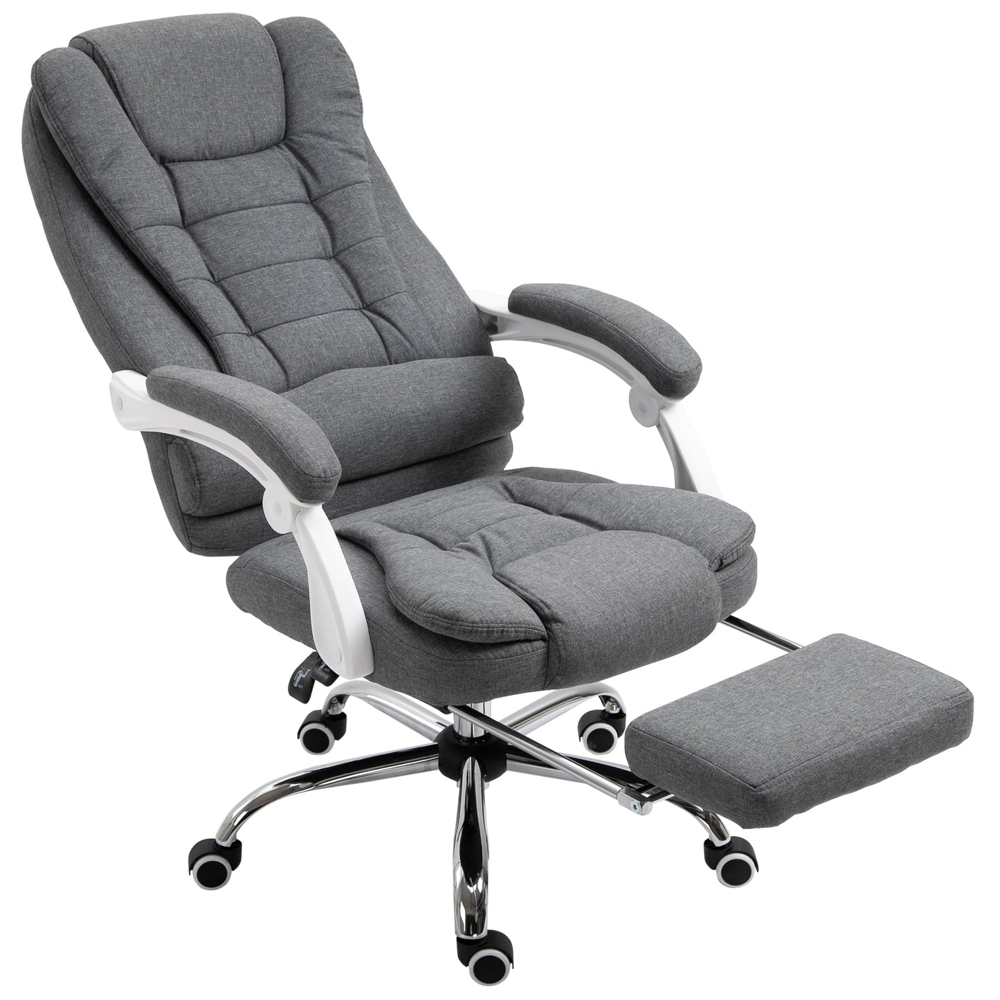 Vinsetto Office Chair Computer Swivel Rolling Task Recliner for Home with Retractable Footrest, Arm, Grey