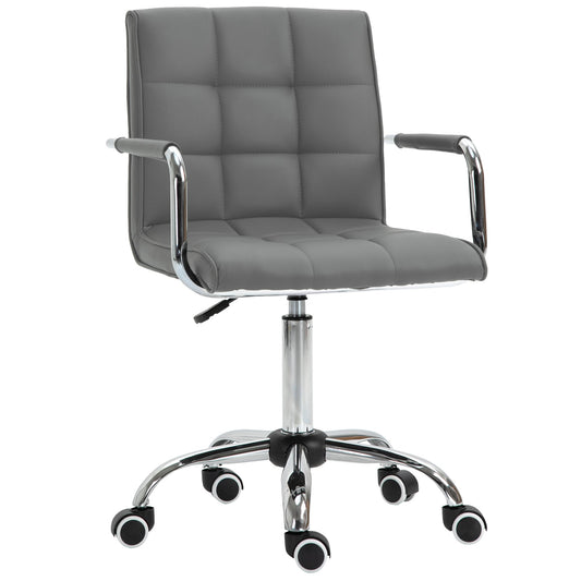 Vinsetto PU Leather Home Office Desk Chair, Computer Chair with Mid Back, Arm, Swivel Wheels, Adjustable Height, Grey