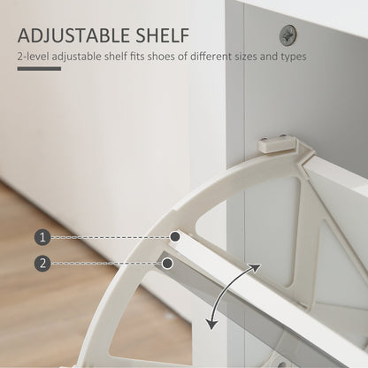 HOMCOM 2 Drawer Shoe Cabinet Modern Narrow Shoe Cupboard Hallway Wooden Storage Organiser with Flip Doors Adjustable Shelf for 6-12 Pairs, White