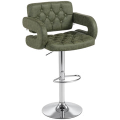 HOMCOM PU Leather Upholstered Swivel Bar Stool, Height Adjustable with Back, Armrest, Footrest, Green