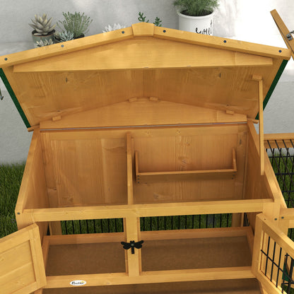 PawHut Wooden Rabbit Hutch with Outdoor Run Yellow