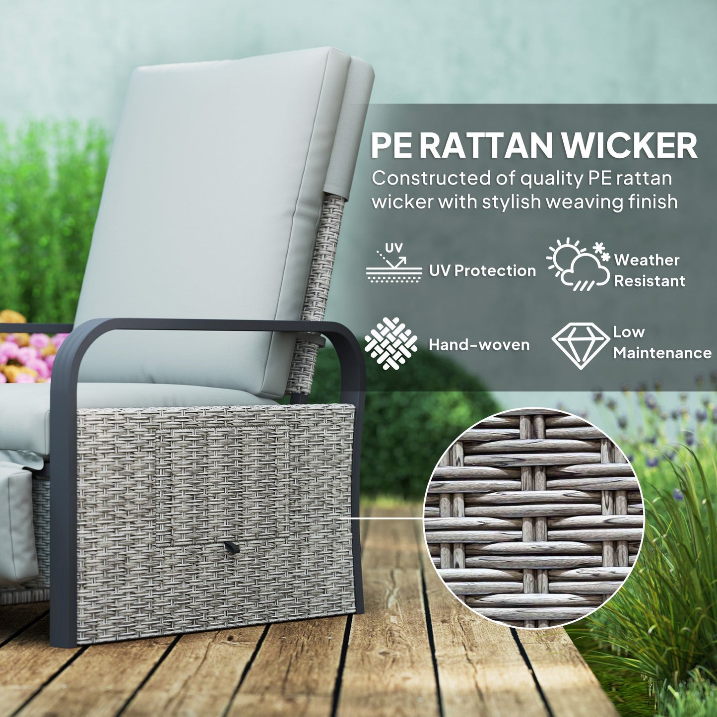Outsunny 140 Reclining Rattan Armchair - Mixed Grey