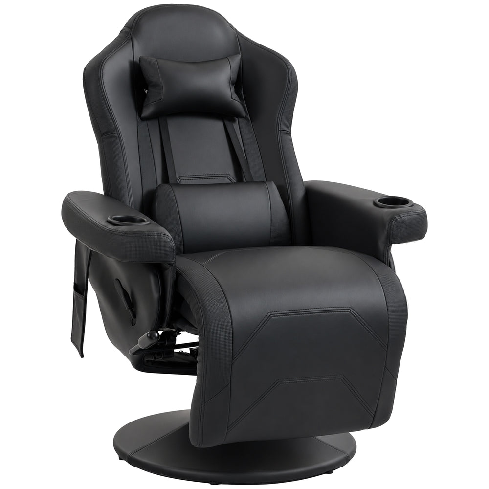 HOMCOM Manual Recliner Armchair PU Leather Lounge Chair w/ Adjustable Leg Rest, 135° Reclining Function, 360° Swivel, Black