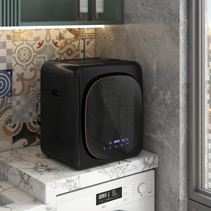 HOMCOM 4kg Vented Tumble Dryer with Deodorize, Smart Mode, 800W Compact Tumble Dryer with Stainless Steel Tub, Front Load, for Flat, Home, RVs, Black