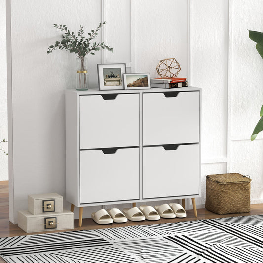 HOMCOM Shoe Storage Cabinet, 4 Flip Drawers, Shoe Organizer for 8-16 Pairs of Shoes, White