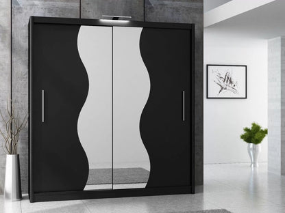 Tokyo V Curvy Sliding Door Wardrobe - Black, White, Oak