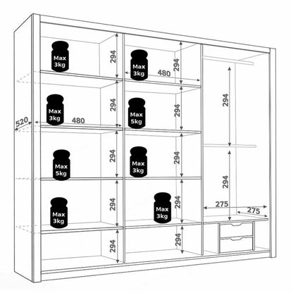 Bonito Sliding Door Wardrobe with Mirror - 250 White