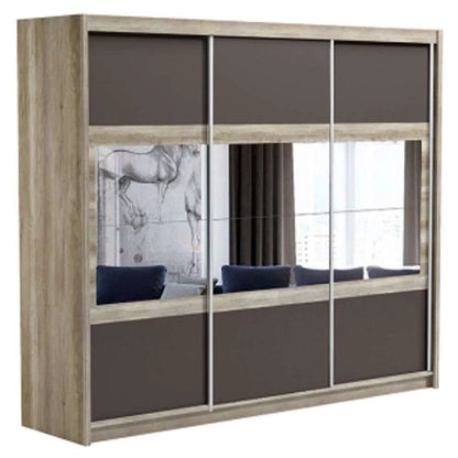 Windsor Sliding Door Mirror 250cm Wardrobe - Grey and Oak Canyon