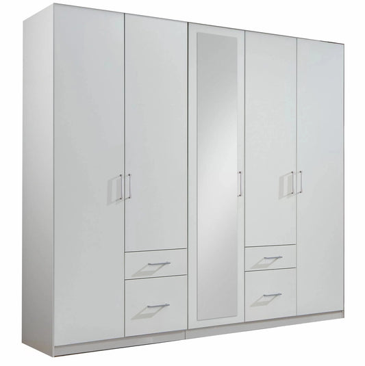 FLOCK 5 Door Mirrored Wardrobe White 225cm