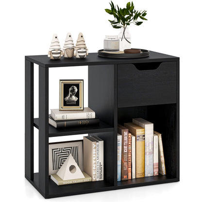 3-Cube Wooden Storage Shelf with Drawer-Black