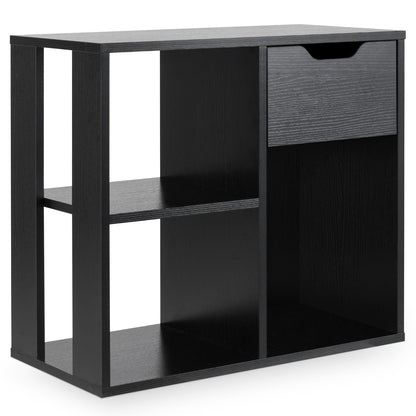 3-Cube Wooden Storage Shelf with Drawer-Black