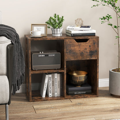 3-Cube Wooden Storage Shelf with Drawer-Rustic Brown