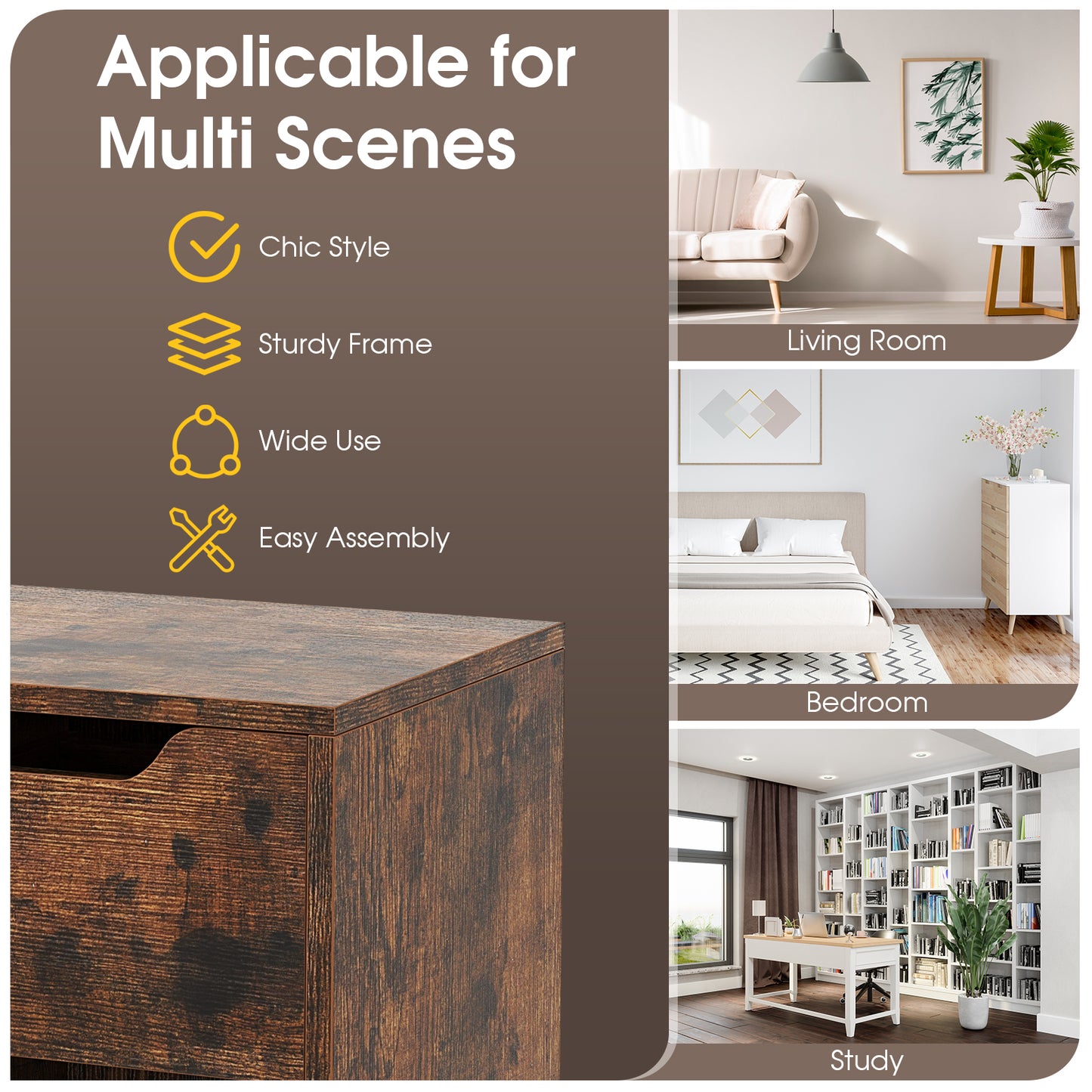 3-Cube Wooden Storage Shelf with Drawer-Rustic Brown