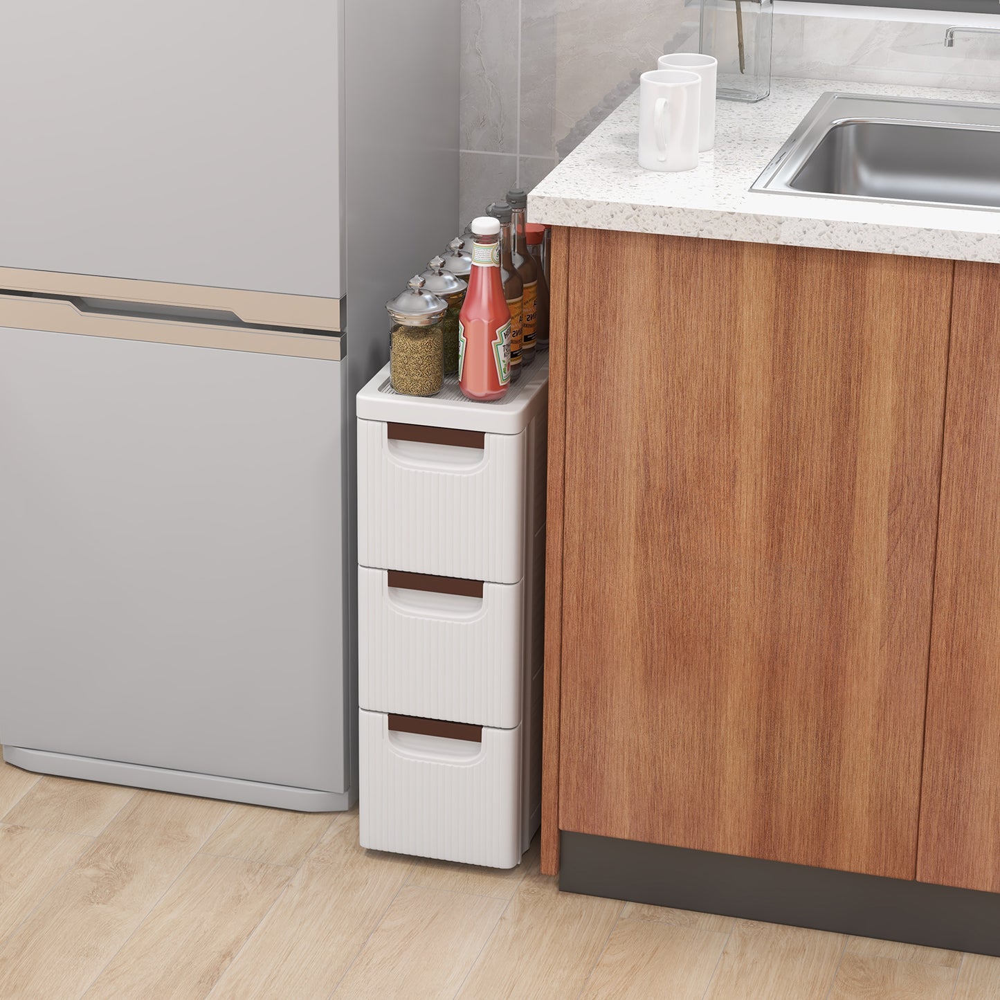 3/4/5/6-Drawer Narrow Storage Cabinet for Small Space-3-Tier