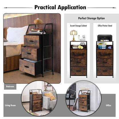 3 Drawer Organizer Unit with Wooden Top and Front-Brown