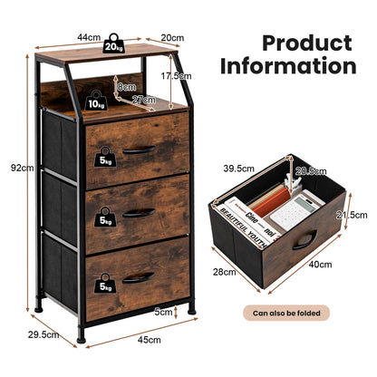 3 Drawer Organizer Unit with Wooden Top and Front-Brown