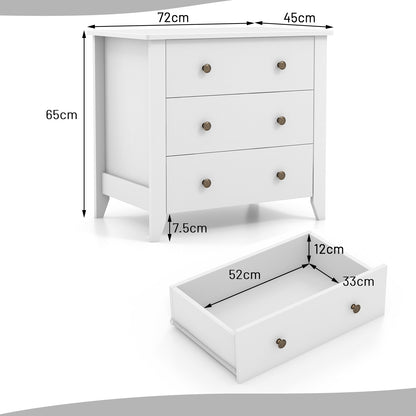 3-Drawer Wooden Dresser Chest of Drawers with Round Metal Knobs-White