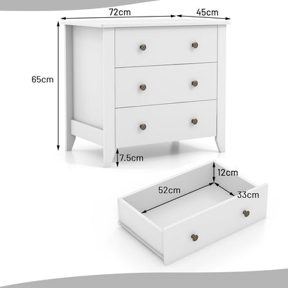 3-Drawer Wooden Dresser Chest of Drawers with Round Metal Knobs-White