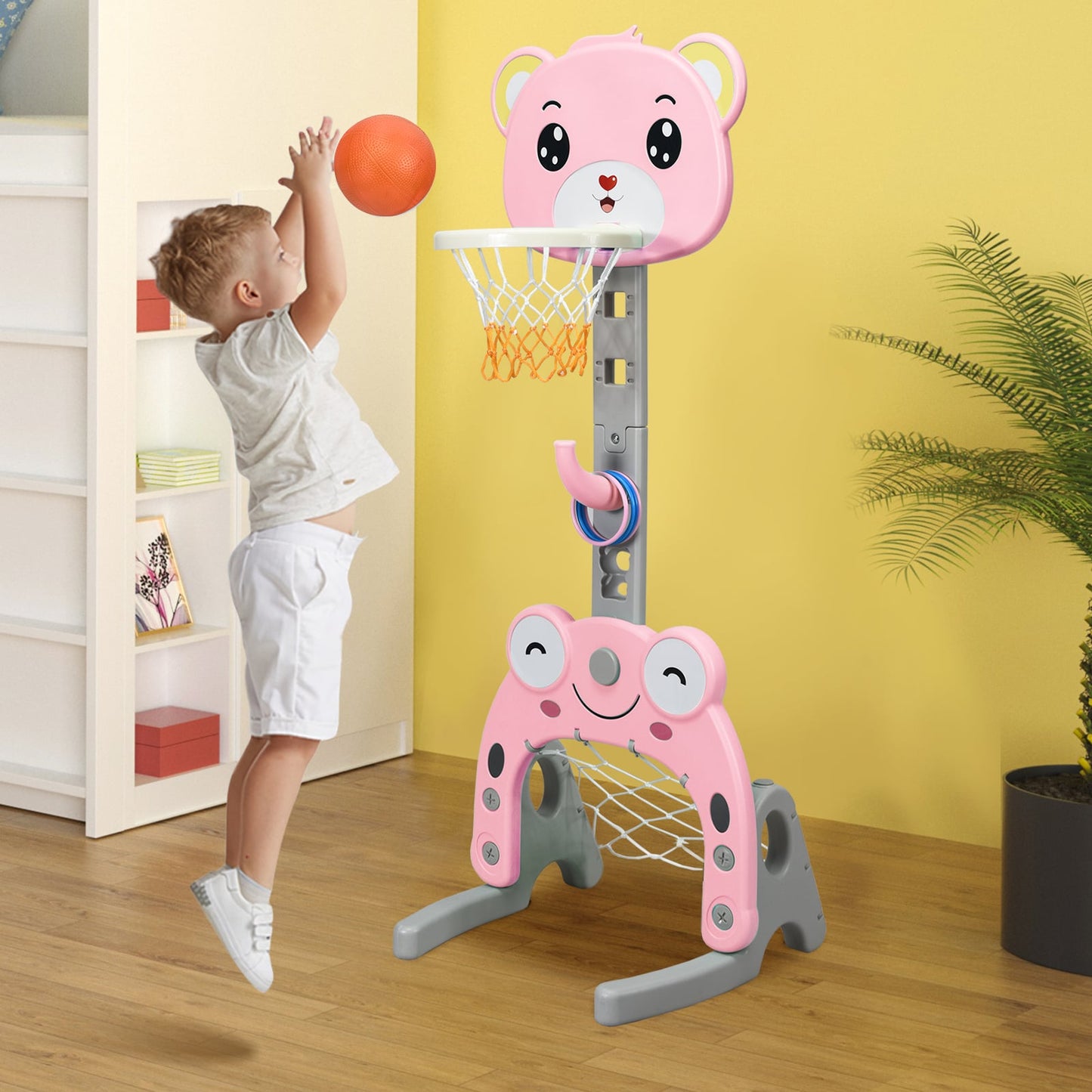 3 IN 1 Kids Basketball Hoop and Stand Set-Pink
