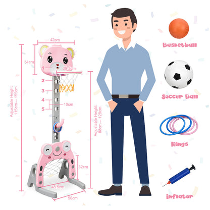 3 IN 1 Kids Basketball Hoop and Stand Set-Pink
