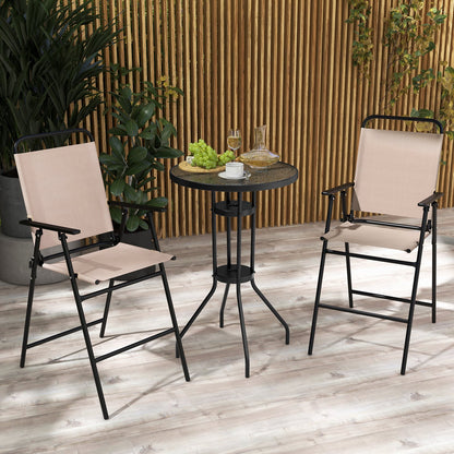 3 PCS Outdoor Bistro Set Patio Bar Table with 2 Folding Chairs-Beige