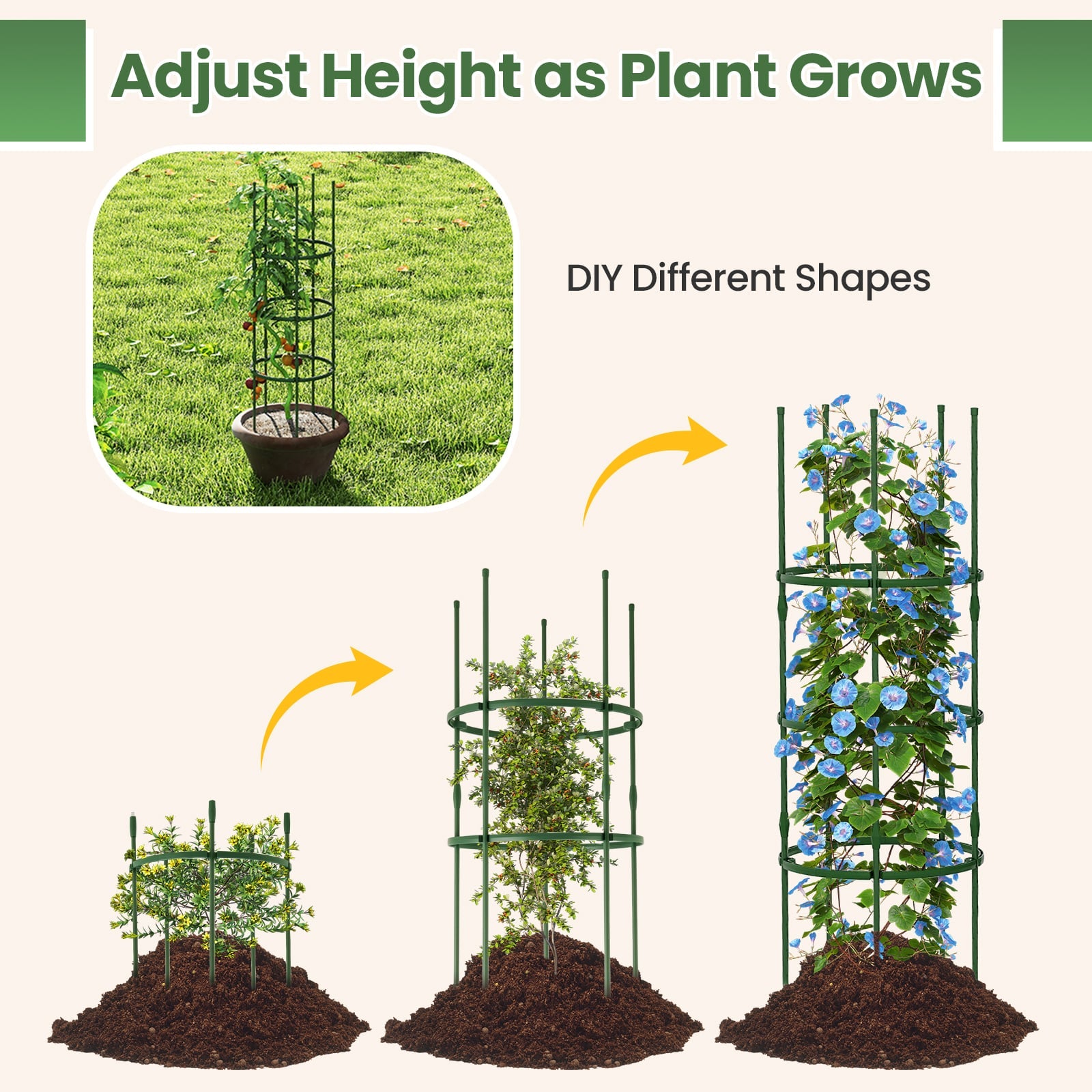 3 Pack Adjustable Tomato Cage Trellis for Climbing Plants Vines Flowers Vegetables