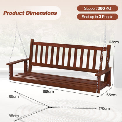 2/3 Person Wooden Outdoor Porch Swing with Adjustable Upper Chains-Brown-3 Person