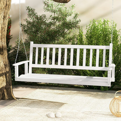 2/3 Person Wooden Outdoor Porch Swing with Adjustable Upper Chains-White-3 Person