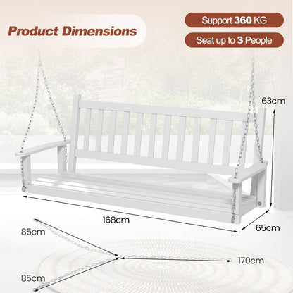 2/3 Person Wooden Outdoor Porch Swing with Adjustable Upper Chains-White-3 Person