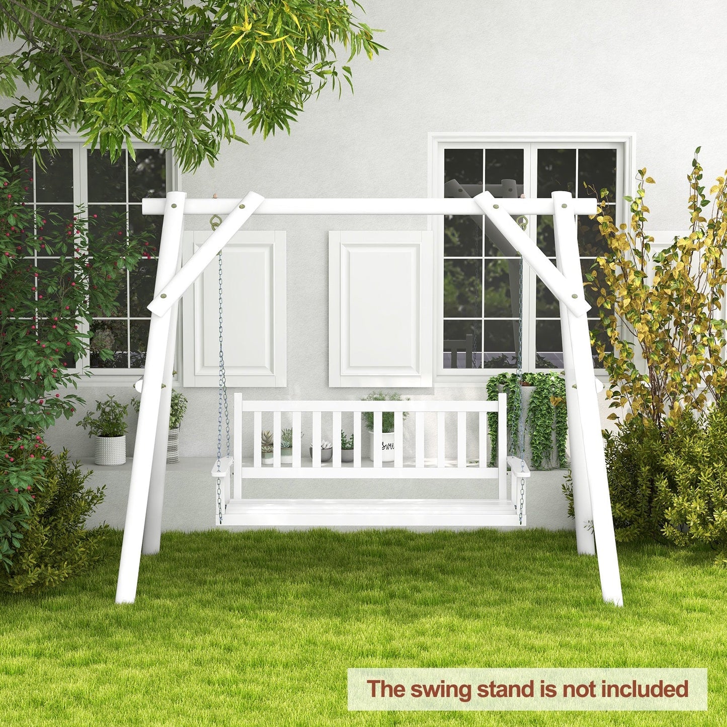 2/3 Person Wooden Outdoor Porch Swing with Adjustable Upper Chains-White-3 Person