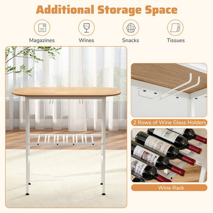 3 Piece Counter Height Table Set Oval Dining Table and 2 Stools-Natural