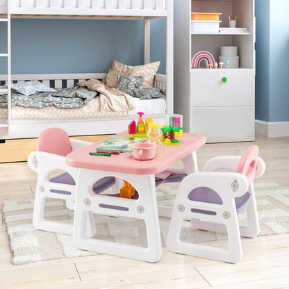 3 parts children's seating group with shelf & storage compartment for reading for 1-5 years pink & purple