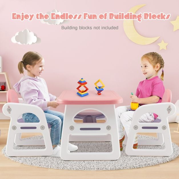 3 parts children's seating group with shelf & storage compartment for reading for 1-5 years pink & purple