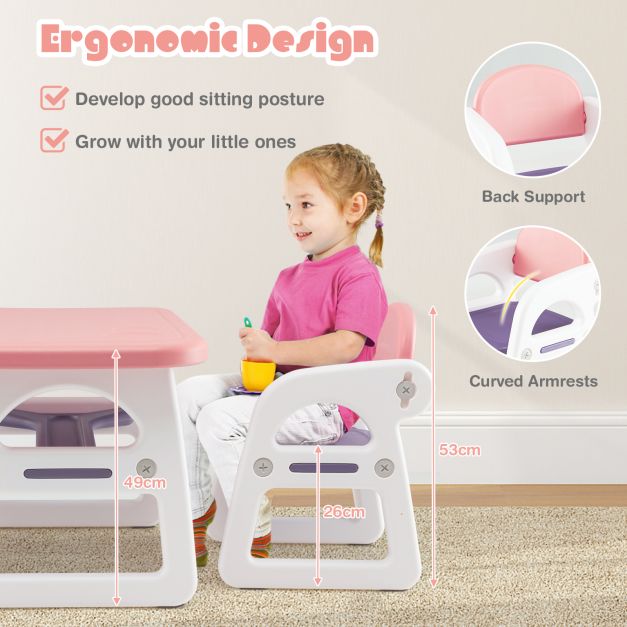3 parts children's seating group with shelf & storage compartment for reading for 1-5 years pink & purple