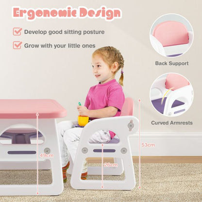 3 parts children's seating group with shelf & storage compartment for reading for 1-5 years pink & purple